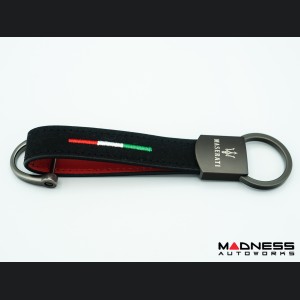 Keychain - Leather - Maserati Logo + Italian Flag